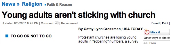 Young Adults aren't sticking with church headline pic