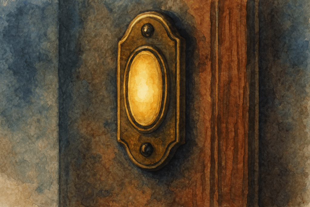 Brick house round doorbell with wear